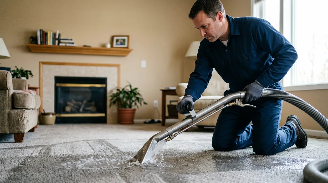 Water damage restoration technician working near Greensburg, KS